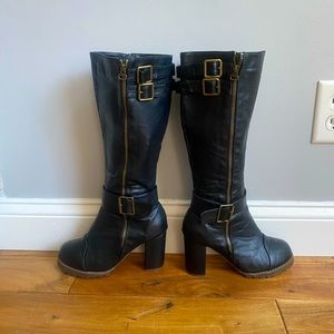 Black leather  boots.